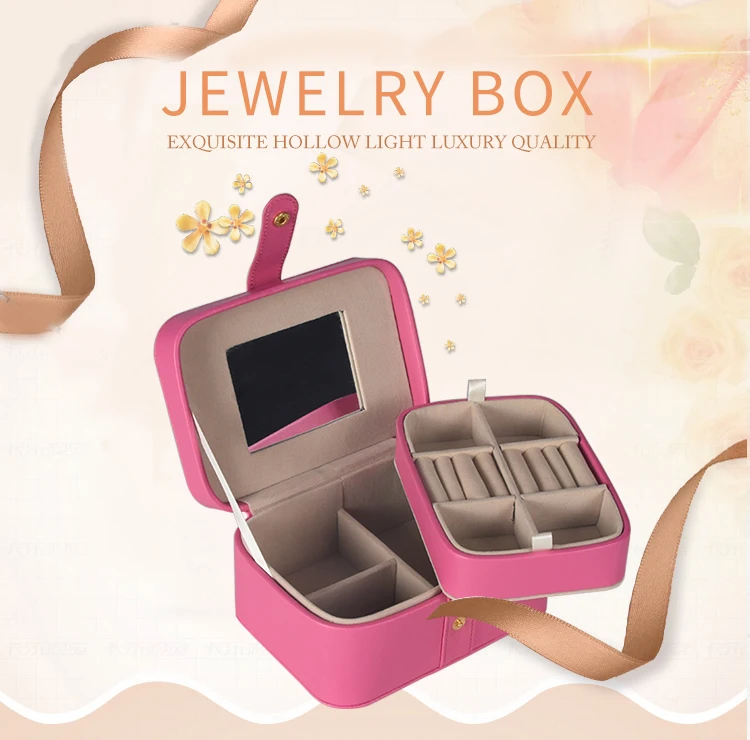 Luxury Travel Custom Mirror Pu Leather Small Jewelry Packaging Box with Button
