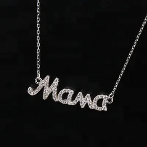 Personalized 925 silver name letter jewelry necklace with rhinestone