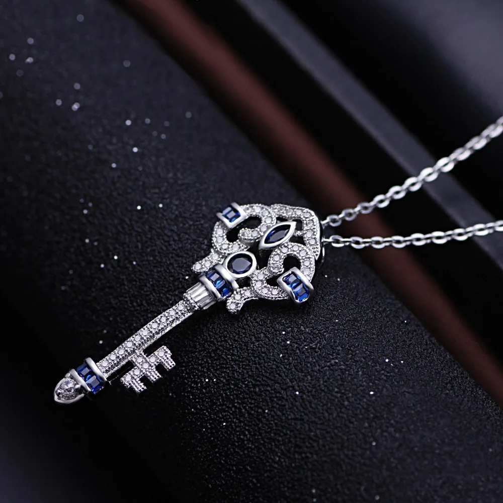 

Hip pop key shape blue stone necklaces pendant