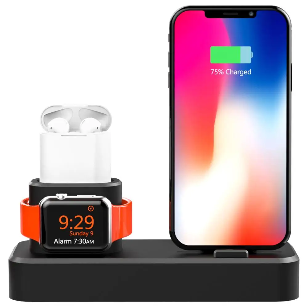 

High Quality 3 in 1 Silicone Desktop for Apple Watch Charging Station for Mobile Phone Dock Holder for Airpods