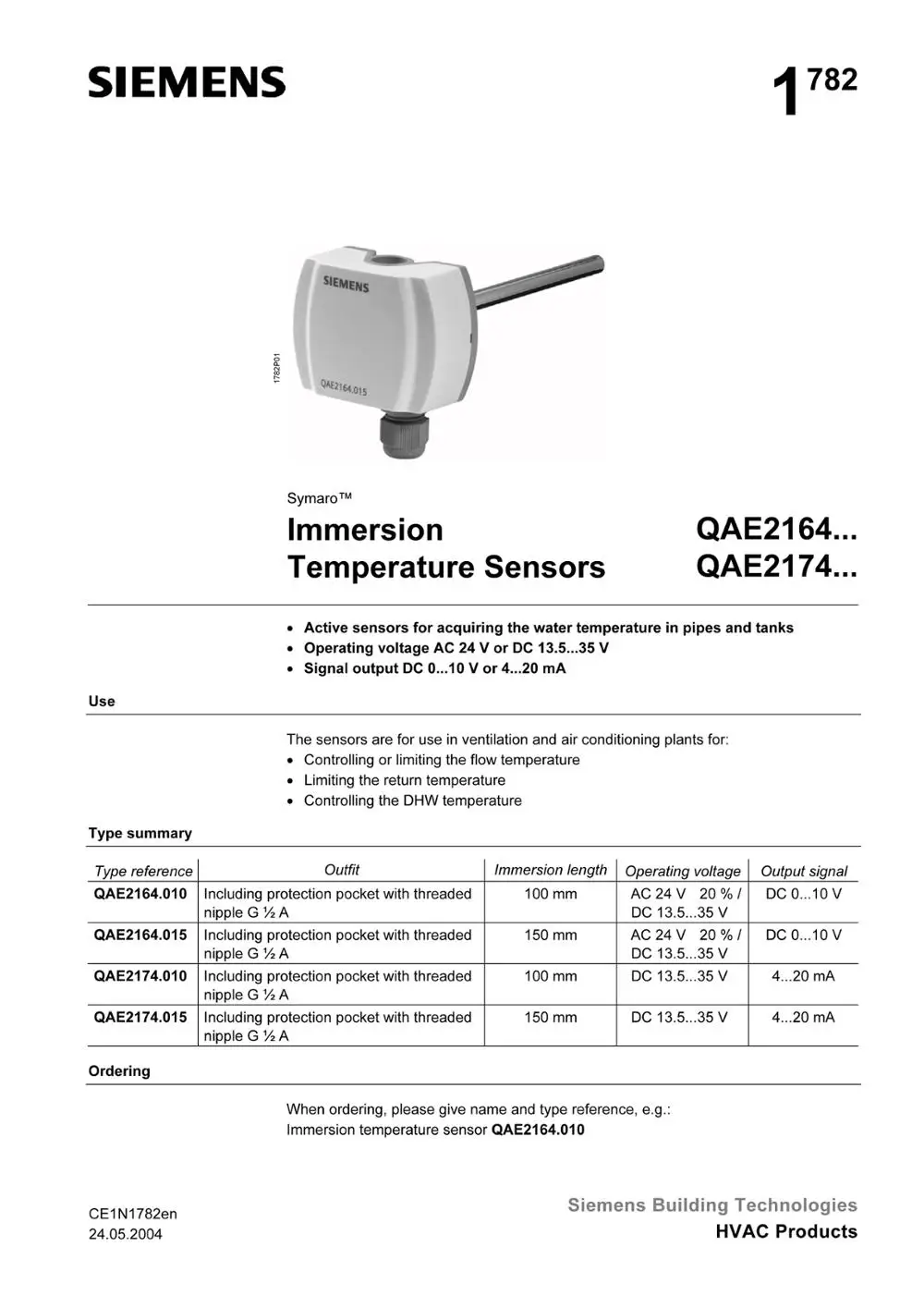 Temperature Sensor QAE2174.015 Temperature And Humidity