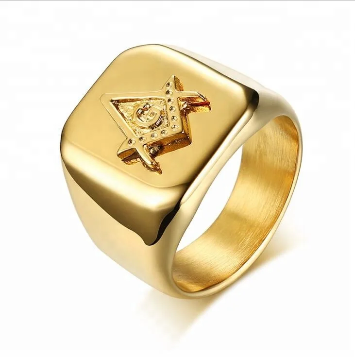 

American Size Gold Bold Custom Stainless Signet Masonic Steel Rings