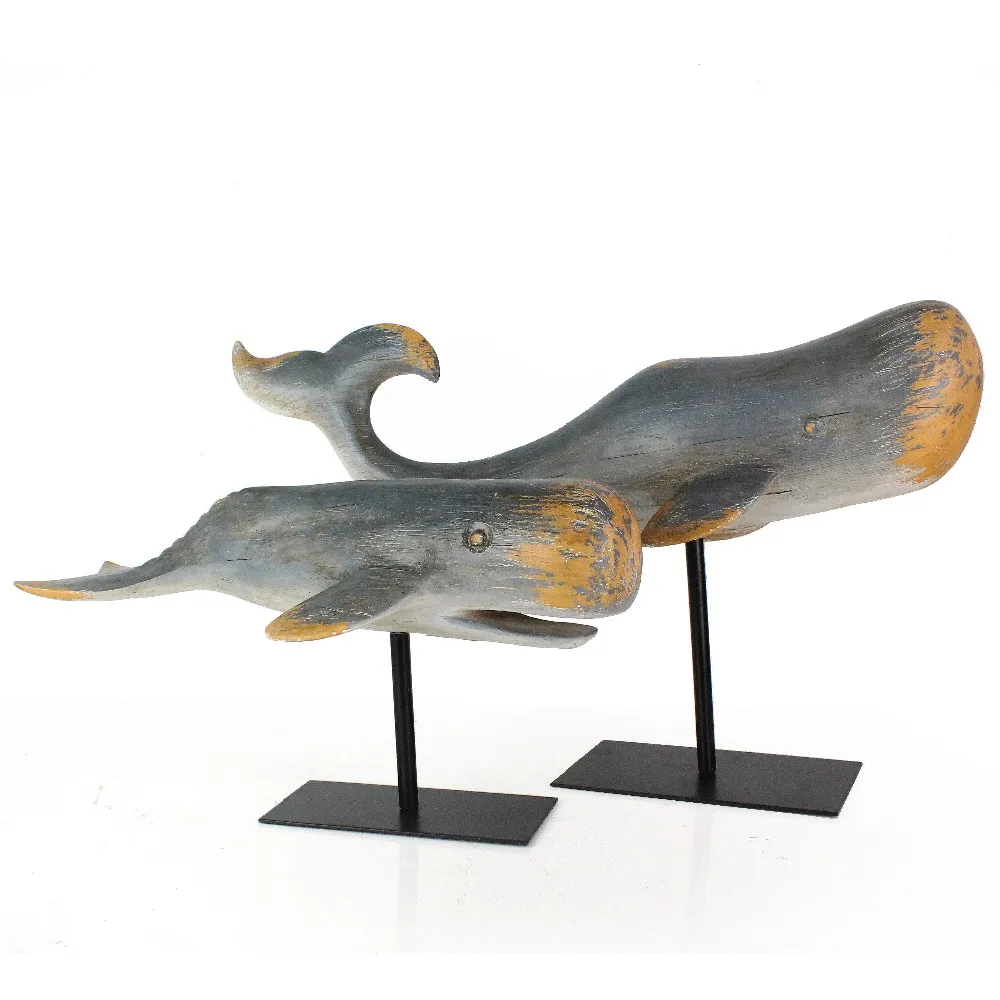 Artificial Resin Imitation Wooden Whale Sculpture with Metal Base Creative Gift details