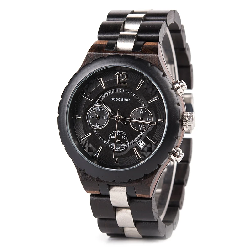 

BOBO BIRD Luxury chronograph wood watch custom logo perfect combination with steel and wood