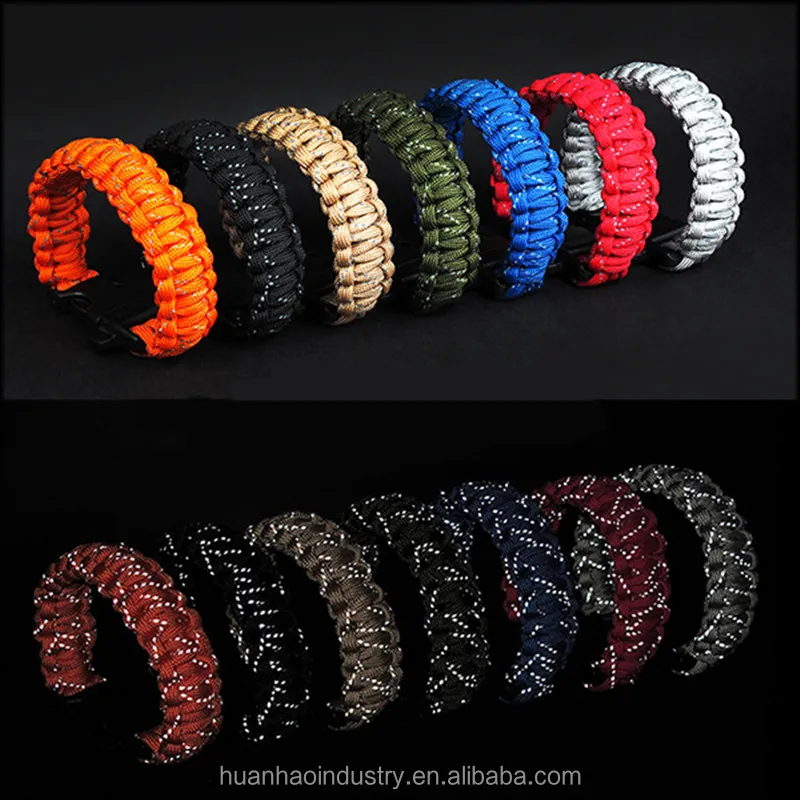 

24.5cm Nine Core Reflective Paracord Bracelets Camping Defense Blade Cheap Survival Paracord 550 Knife Bracelet, As picture