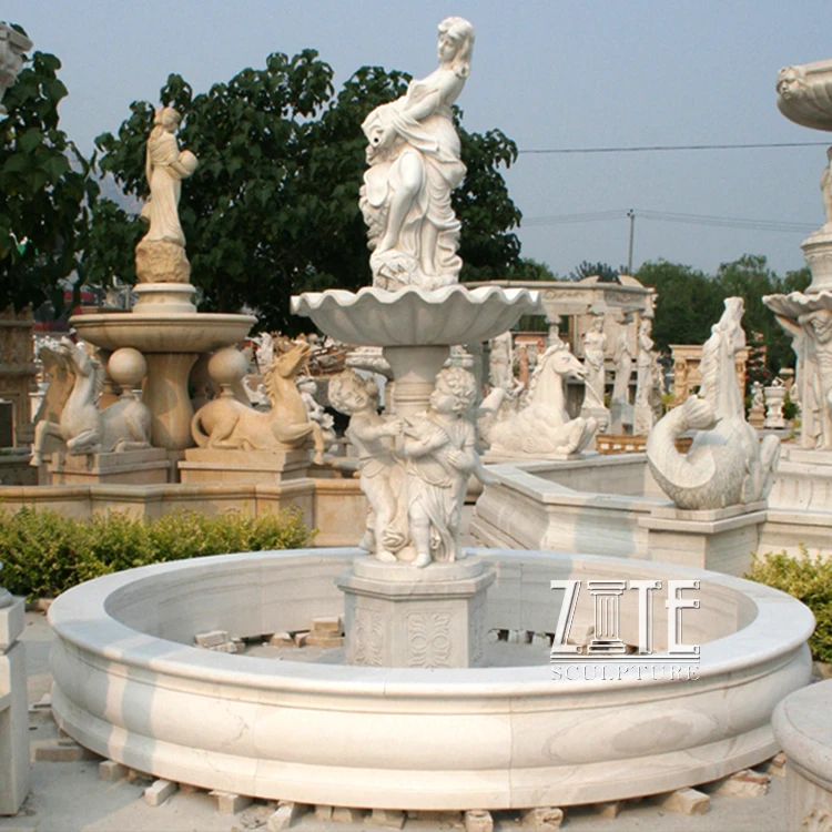 Lady Pouring Water Egypt Cream Marble Water Fountain Statues.