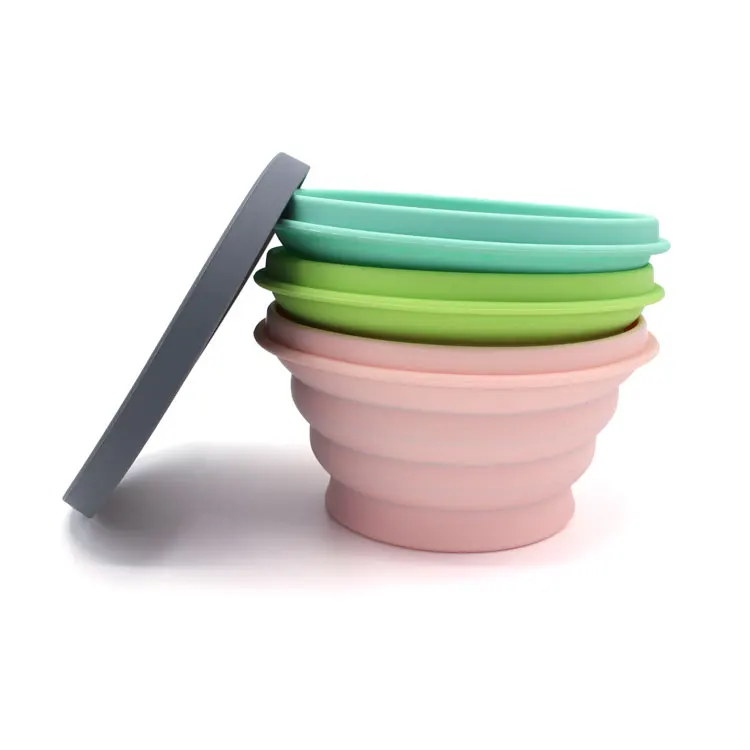 

750ML Best Selling BPA Free foldable Food Storage Portable Travel Collapsible Silicone Bowl with lid, Pink,green .light green ,blue