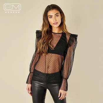 blusa negra transparente manga larga