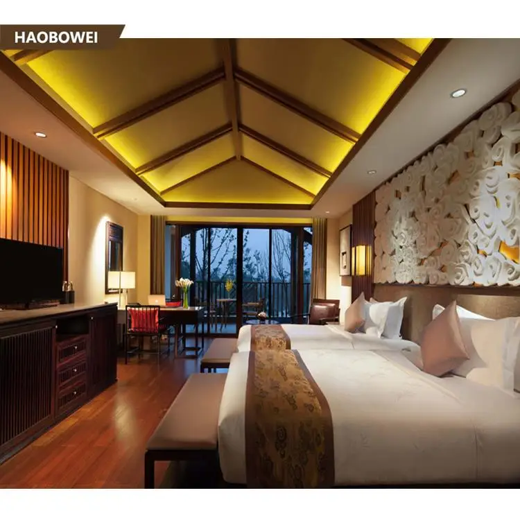 Cheap hot sale mdf hotel bed furniture with sofa/ hotel bed set