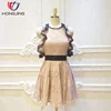 Summer New Style Pink crochet lace round neck rulled insert side seam back invisible zip Prom Dress For Annual Meeting
