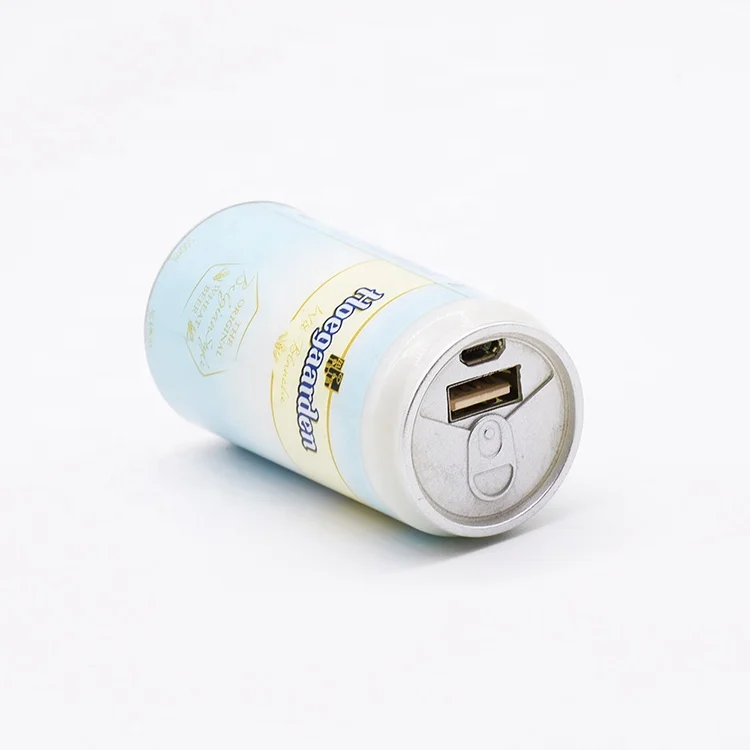 Oem Custom Logo Tin Can Shape Bottle Style Mobile Power Bank 2600mah Battery Charger