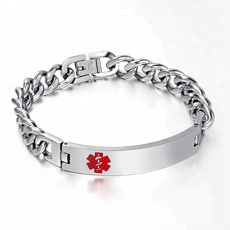 

Hot Sale Custom Engraved Medical Jewelry 316L Stainless Steel Id Bracelets, Silver