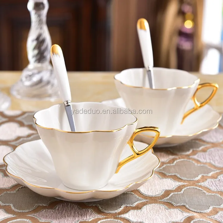 150ml Flower Shape Ceramic Mini Tea Cups With Gold Rim Handle Buy