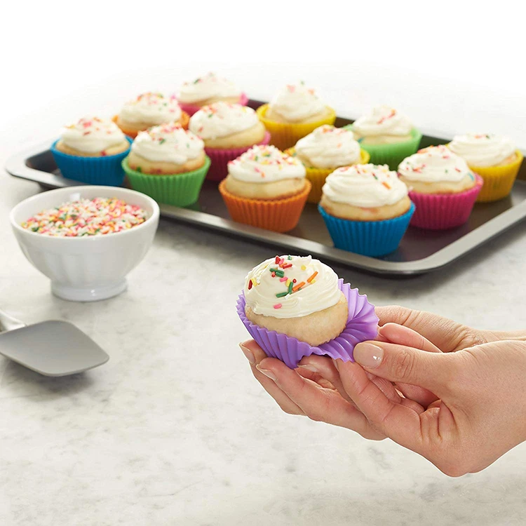 12 Pack Reusable Standard Colorful Truffle Cups Non-stick Cupcake Baking Liners Muffin Molds Silicone Baking Cups Cake Mold