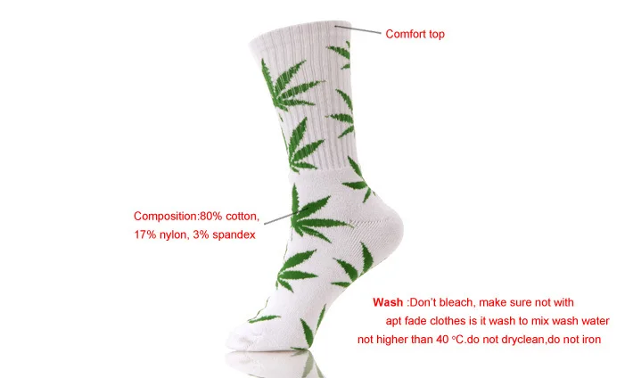 Boys Wearing Crew Cheap Hemp Weed Leaf  Socks for Man