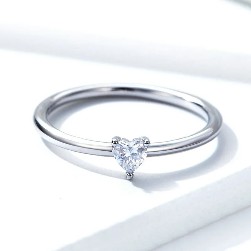 

Heart Clear CZ Simple 925 Sterling Silver Finger Rings for Women Engagement