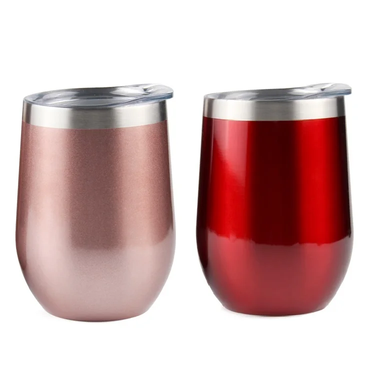 

12 oz Stemless Wine Tumbler Stainless Steel Double Wall Vacuum Insulated Cups With BPA Free Lid Straw and Cleaning Brush, Customize