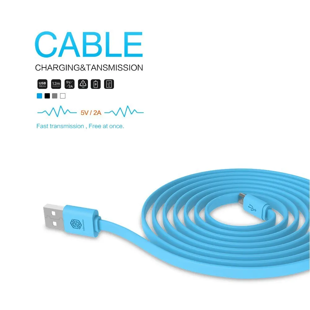 Micro USB Cable ,Nillkin®TPE 4ft/1.2m 5V 2A USB 2.0 High Speed Tangle Free USB to Micro USB Cable for Android,Samsung,LG,HTC,Nexus,Sony,Motorola,Nokia and More Blue