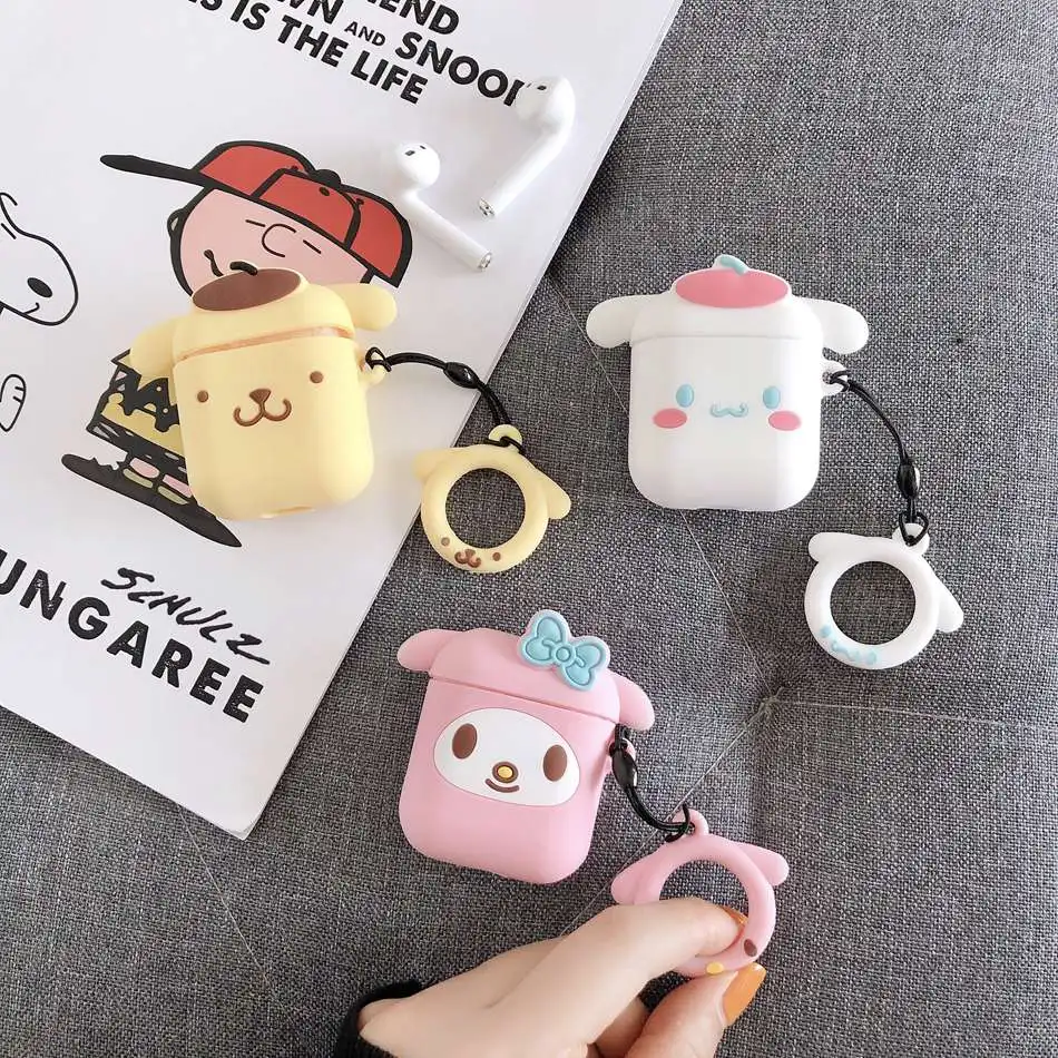 

For AirPods Case Cute Cartoon Cinnamoroll Melody Purin Earphone Cases For Airpods With Finger Ring Strap, Colorful