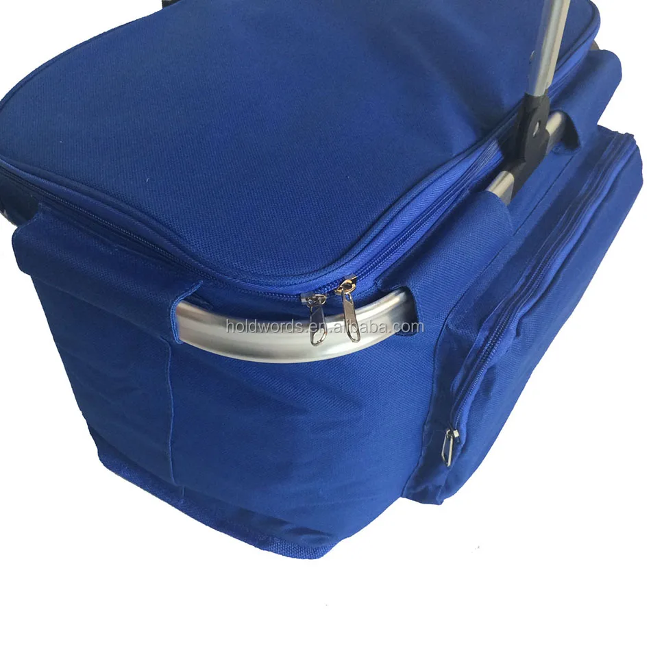 Outdoor Blue Foldable Collapsible Insulated Picnic Basket For Family