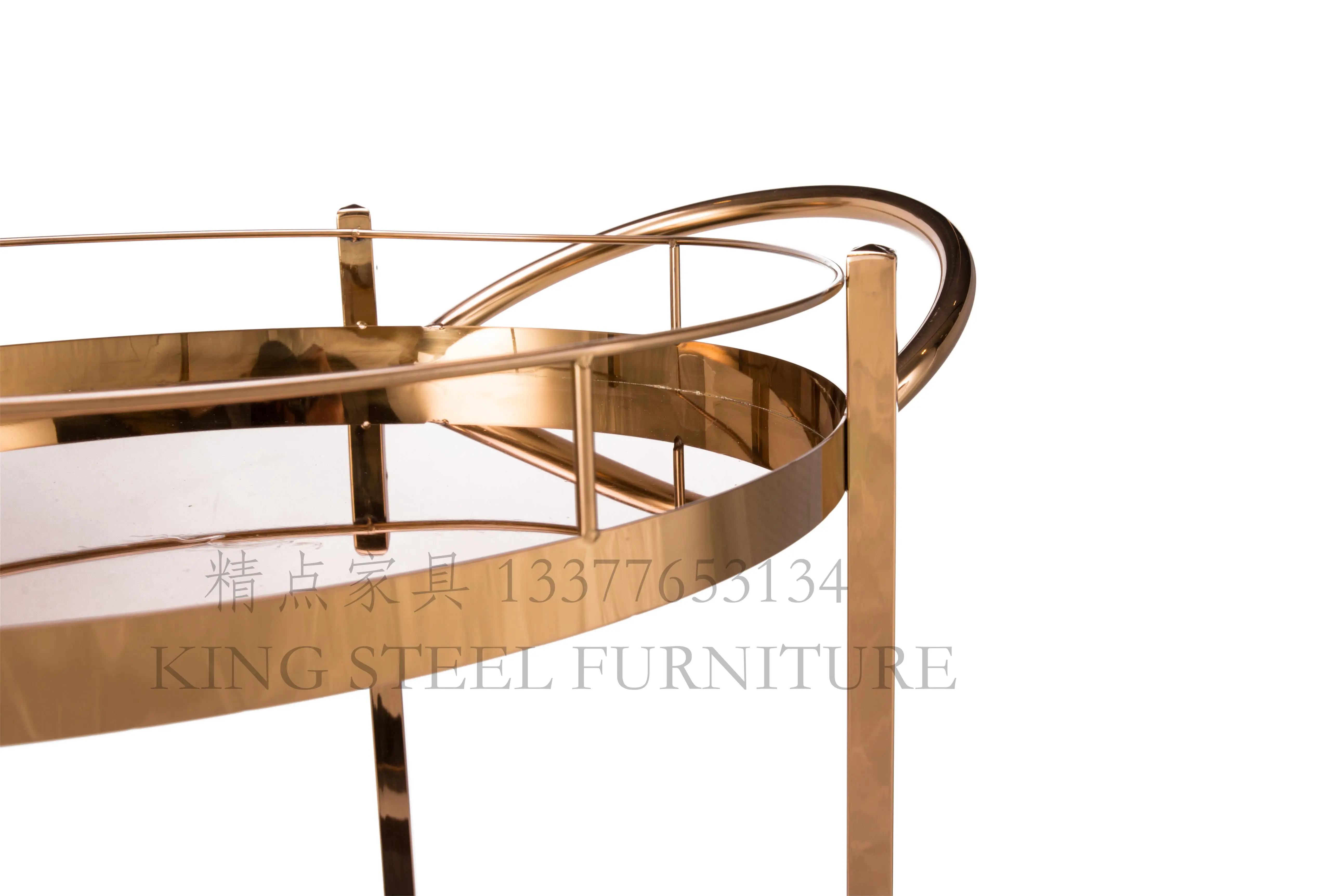 
Luxury liquor trolley rose gold with black glass service trolley for hotel restaurant Food Delivery Trolley oval 