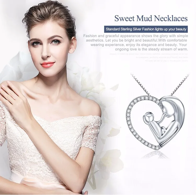 Onlineamericanstore Luxury 925 Sterling Silver Deep Love Of Parents Heart CZ Pendant Necklaces For Women Authentic Jewelry -Online American Store HTB1lZsKgBTH8KJjy0Fiq6ARsXXar