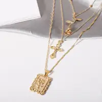 

Wholesale New Fashion Multi Cross Rose Pendant Necklace 3 Layers Chains Gold Necklaces