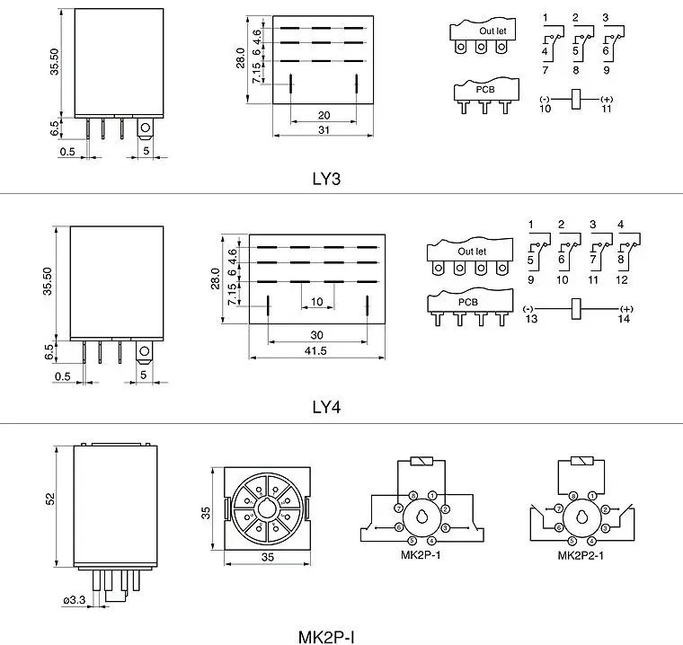 MK2P-I 10A 250VAC General Purpose Relay - Miniature Sealed Low Power AC ...