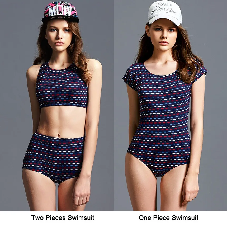 Two Piece Training Swimsuits Oem Customized Polyester Sport Swimwear