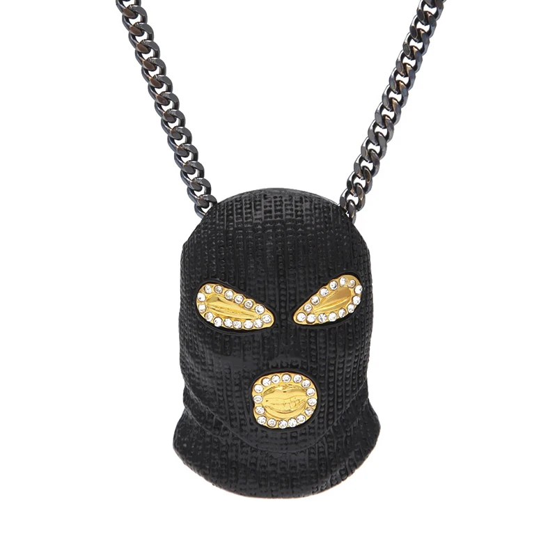 

AP22230 wholesale 14k gold plated necklace black masked man hip hop jewelry