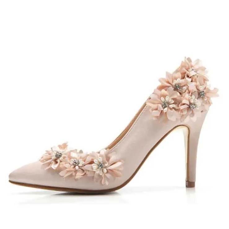 

2019 new flower high-heeled wedding shoes stiletto bridal shoes champagne wedding dress high-heeled shoes female pointed bridesm