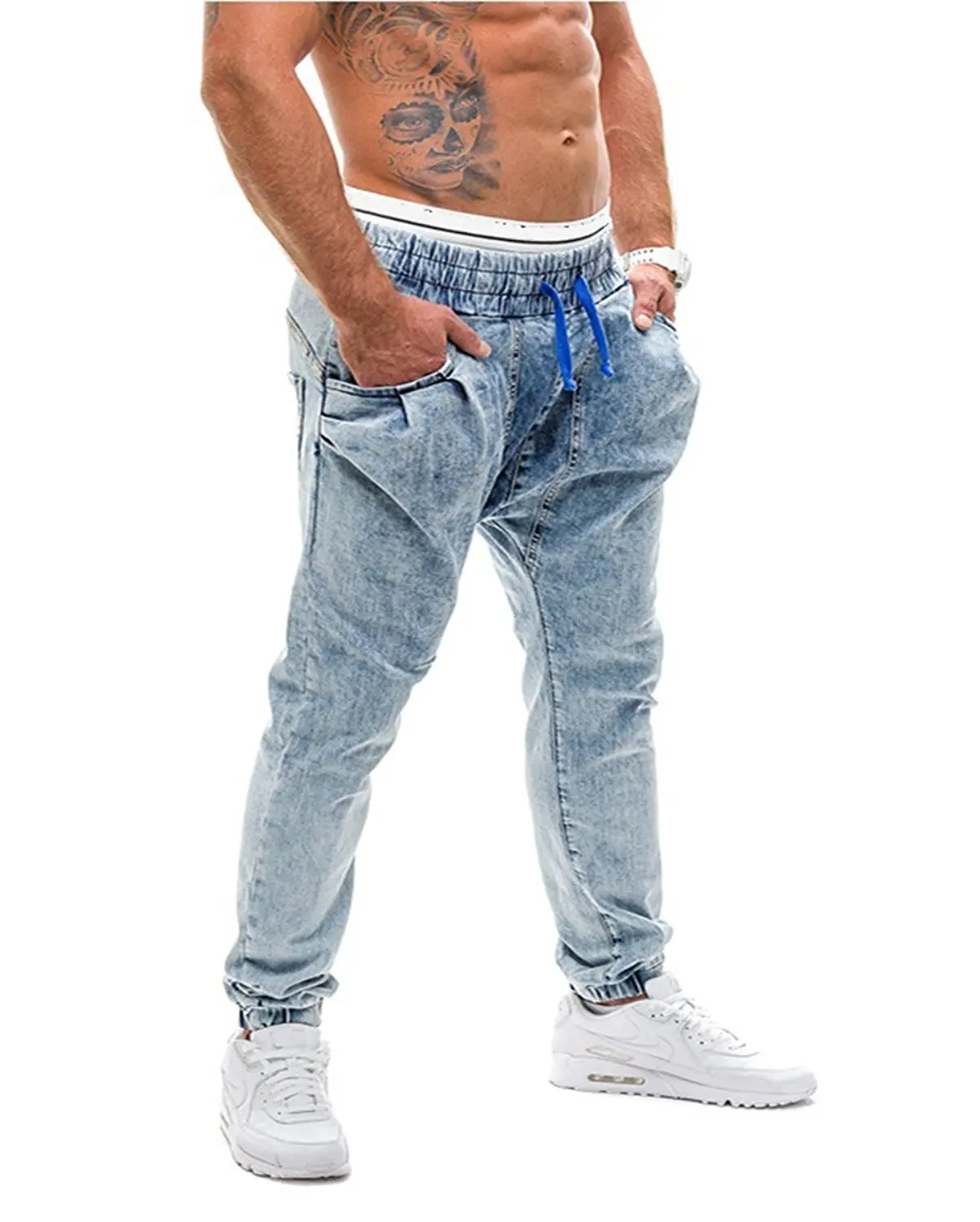 acid wash denim joggers