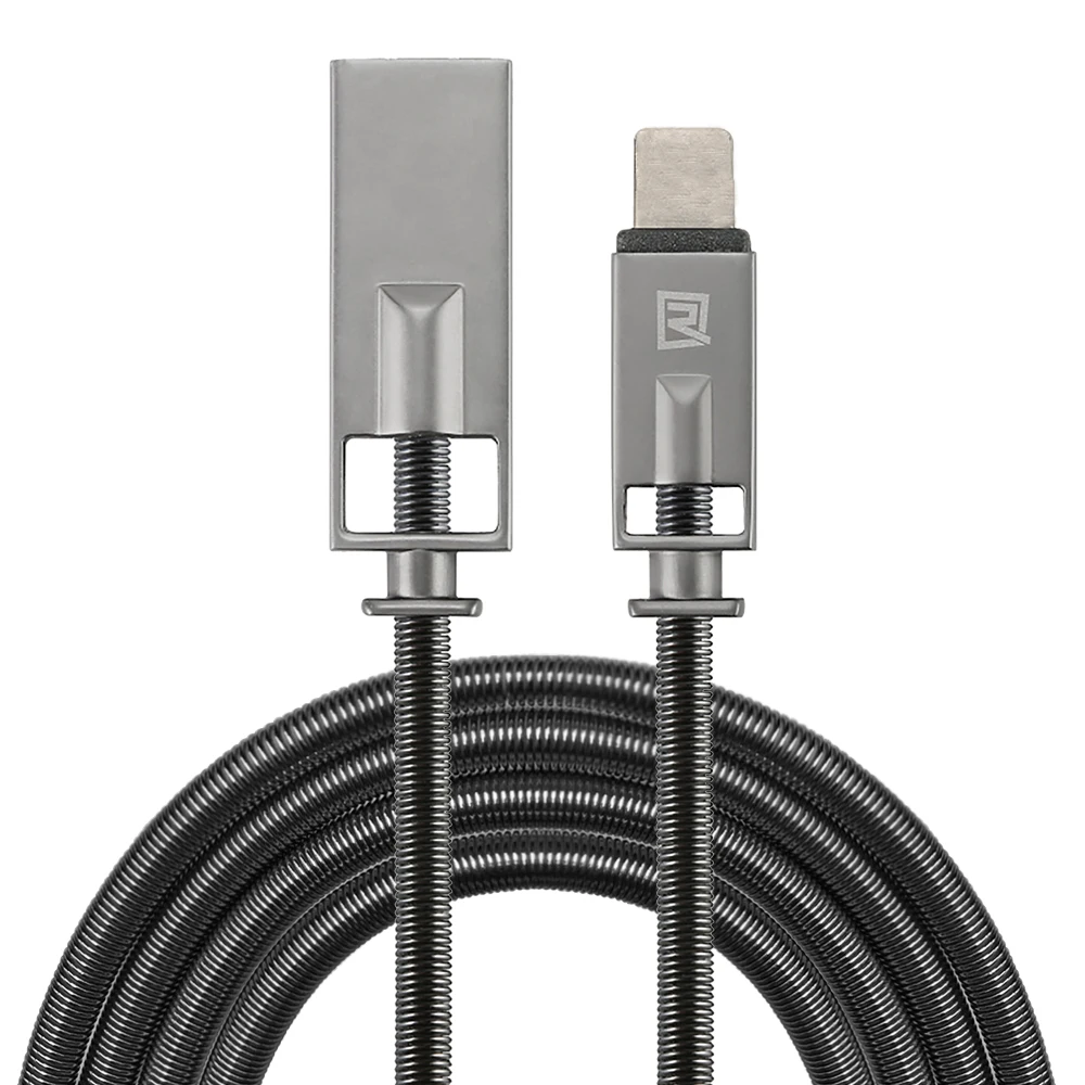 

REMAX Stainless Steel Metal USB Cable Charger With Spring Wire Cord for iPhone, Black;silver;gold