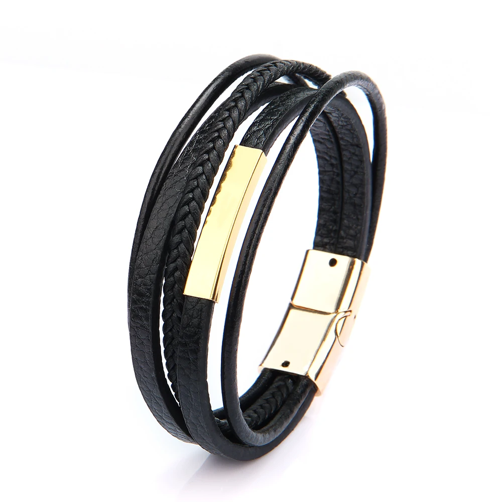 

Genuine Braided Leather Wrap Bracelet With Stainless Steel Magnet Clasp Pulsera Hombre, 2 colors