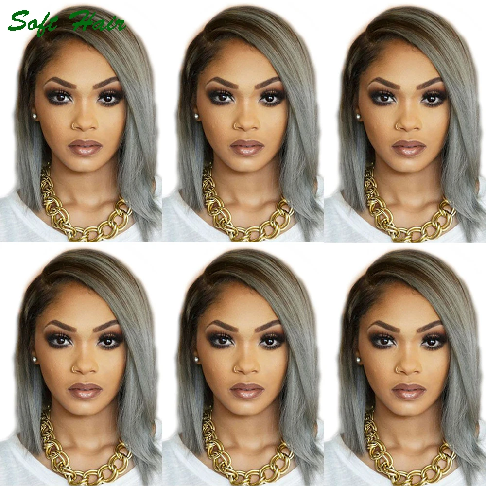 

Brazilian remy gray hair 1b/grey ombre wigs short bob cut two tone color remy human hair ombre grey full lace wig