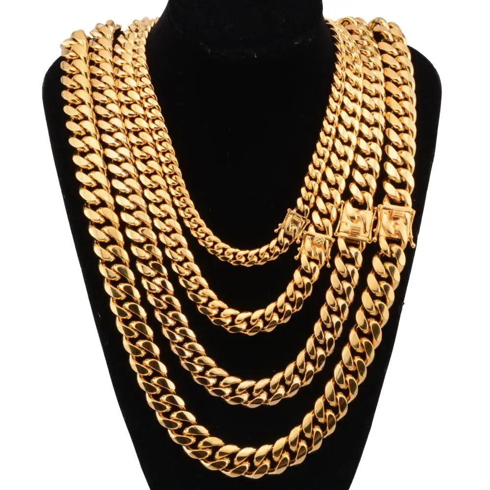 

Fashion Women Men Jewelry 6mm-18mm Men Heavy Dubai Gold Faucet Miami Cuban Link Chain Necklace, Gold/silver