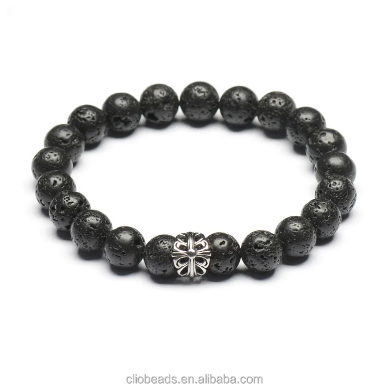 

Stainless Steel Charm Lava Rock Bead Bracelet, N/a