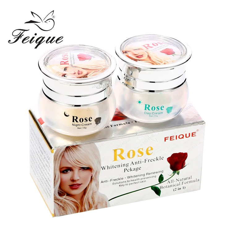 

Feique Rose natural extract for black skin face dark spot removal anti pimple skin whitening cream, Day cream:white/night cream:yellow