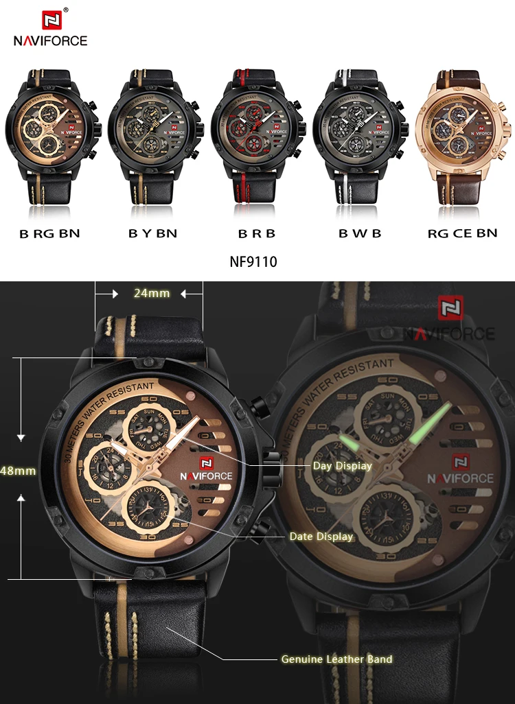 NAVIFORCE 9110 Men wristwatches genuine Leather Sports Watches Men's Watch Man Quartz Clock Relogio Masculino Saat