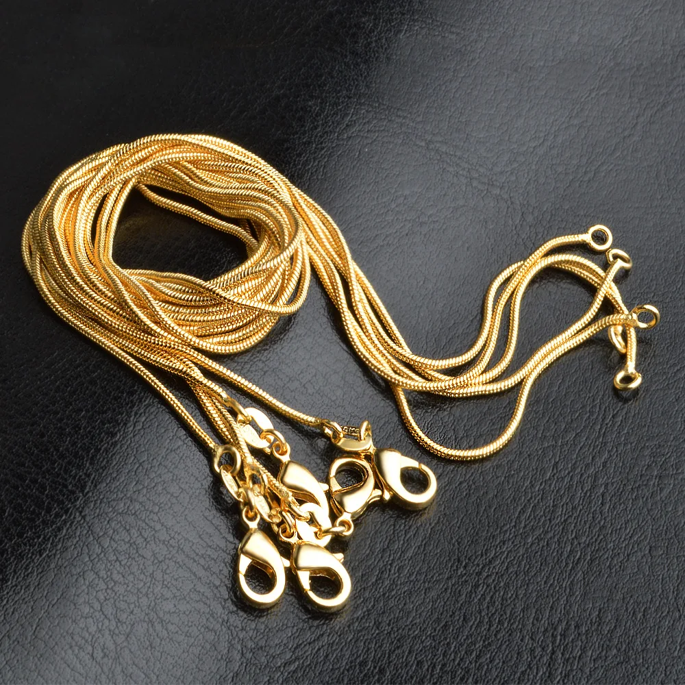 

Hainon 2020 snake chain factory oem chain wholesale necklace 1mm Thickness men gold color chains brass material, Yellow