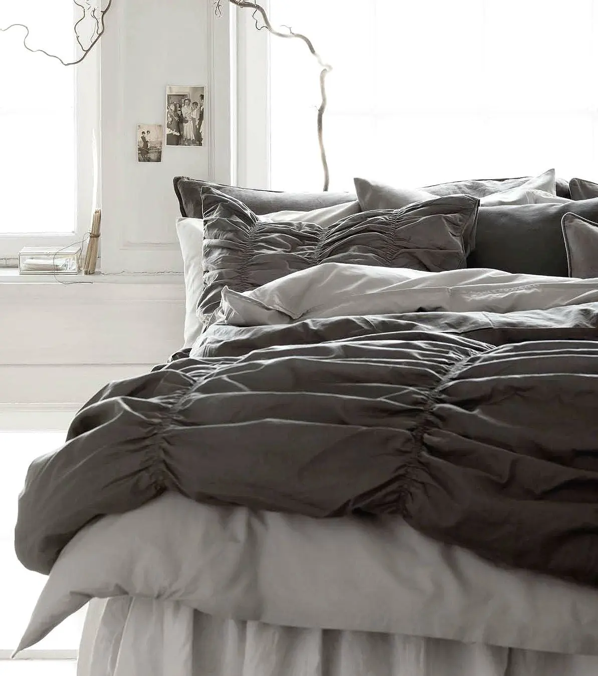 Buy Shabby Chic Smocked Ruched Cotton Duvet Cover Dark Gray Smock Pleated Bedding 2pc Set Modern Slate Grey French Country Style Twin Single In Cheap Price On Alibaba Com