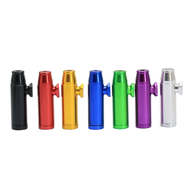

Popular Portable Mini Metal Aluminum Bullet Style Smoking Pipe Snuff Herb Weed Pipes EKJ P0041, Red/green/gold/black/silver/blue/purple