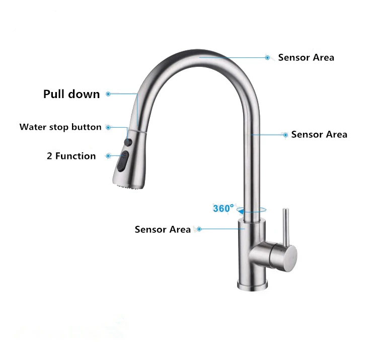 Automatic Sensor Touch Free Kitchen Faucet Pull Out Kitchen Mixer Tap