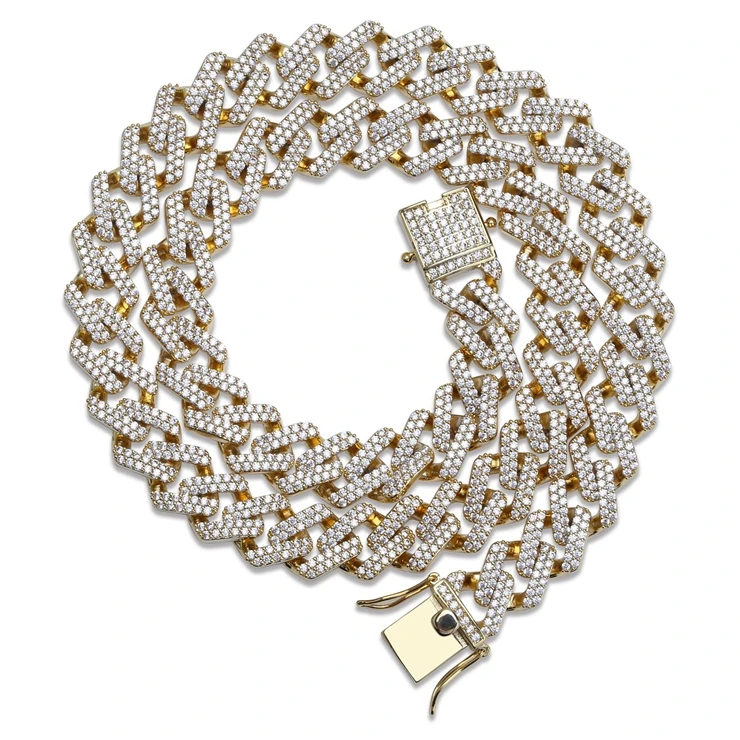 Mens New Hip hop AAA CZ Diamond Prong Setting Iced Out Gold Cuban Link Chain Necklace
