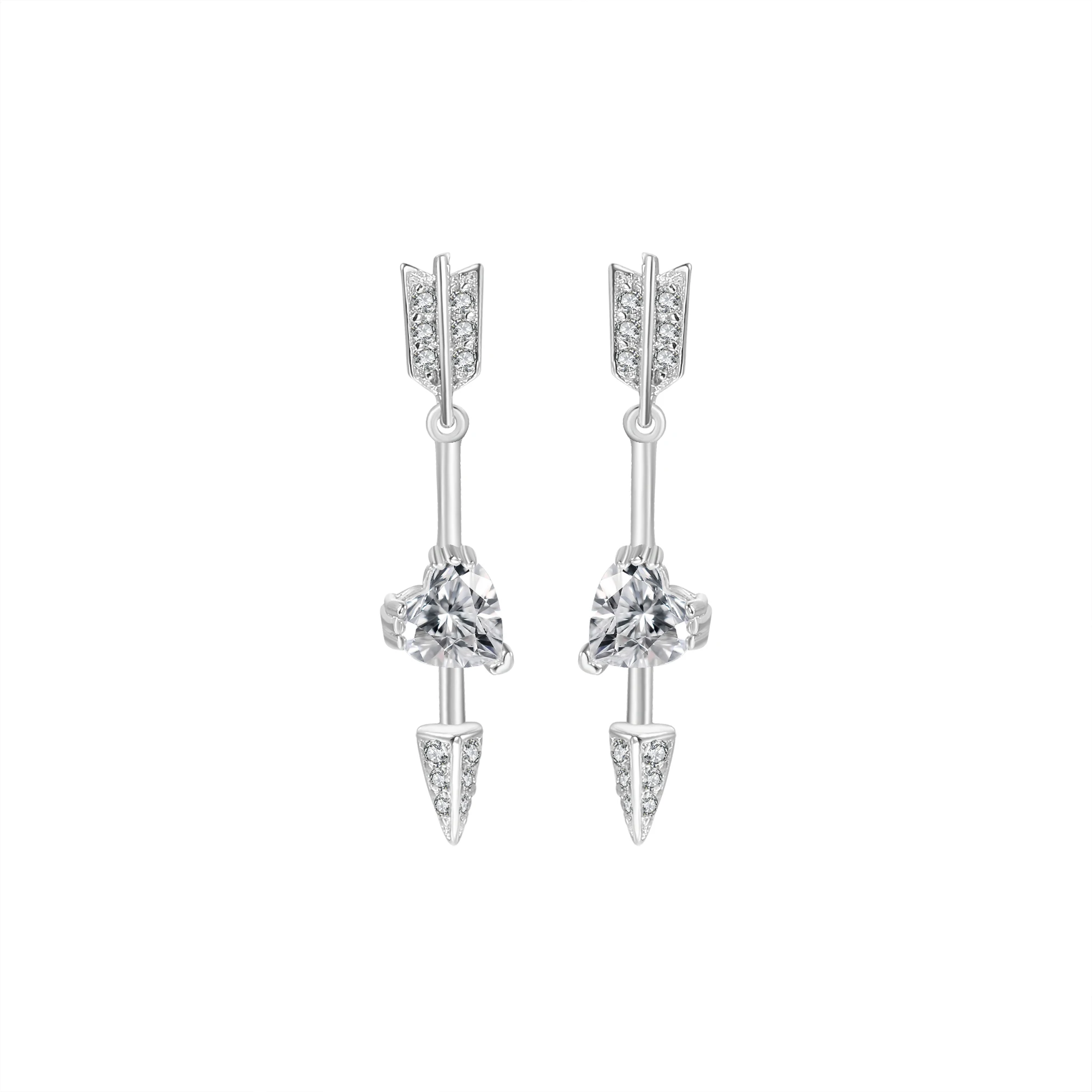 Romantic Forever Love Crystal Heart Arrow Stud Earrings Silver Jewelry ...