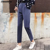 

Sweetwoo White Women Pants Casual Sashes Pencil Pant High Waist Elegant Work Trousers Female Casual femme