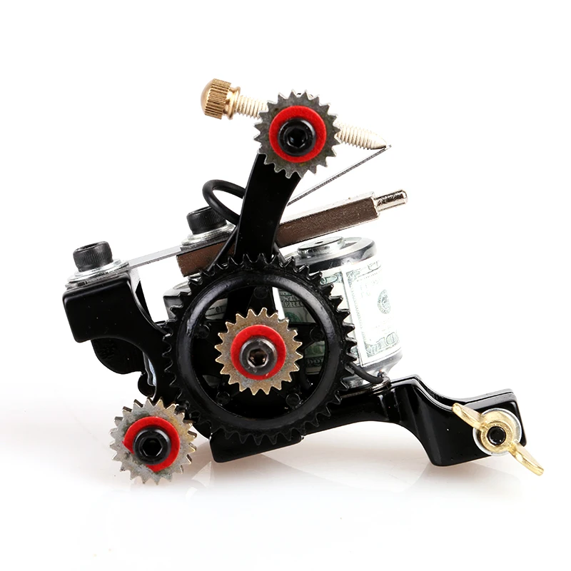 

TM8394 Beautiful Handmade Gearwheel Tattoo Machine Shader 10 Wrap Coils Tattoo Gun, Mix color