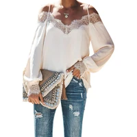 

2019 Summer Elegant Women Clothing White Lace Cold Shoulder Long Sleeve Top Blouse