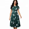 New Women Summer Vintage Elegant Floral Print Pleated Pinup Business Dress For Lady