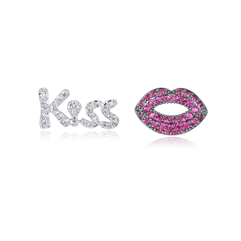 

Fashion Letters Red Lips Asymmetry Stud Earrings For Women